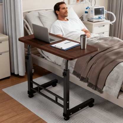 Adjustable Height Rolling Overbed Nursing Table 3-Layer Shelves Heavy Duty Bedside Tray for Elderly Patient Home Hospital Rehabilitation Care Laptop Desk 8 Colors Space Saving