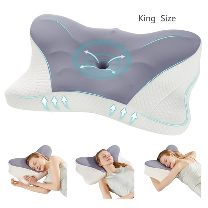 Memory Foam Cervical Pillow Ergonomic Contour Neck Support Orthopedic Bed Pillow for Side Back Stomach Sleepers with Cooling Pillowcase Queen King