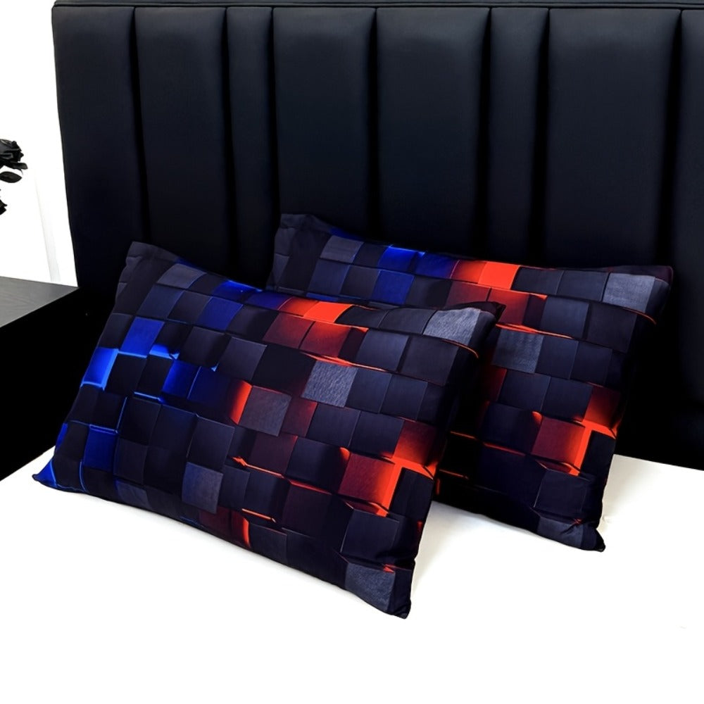 Duvet Cover Set 3 Piece Plaid Digital Print Polyester Bedding All Season Twin Full Queen King Size with Pillowcases Purple Blue Red