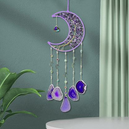 Moon Agate Tree Hanging Ornament Handmade Boho Suncatcher Wall Decor - Crystal Window Sun Catcher Gift for Mom Friends Women Birthday Christmas Holiday Home Decoration