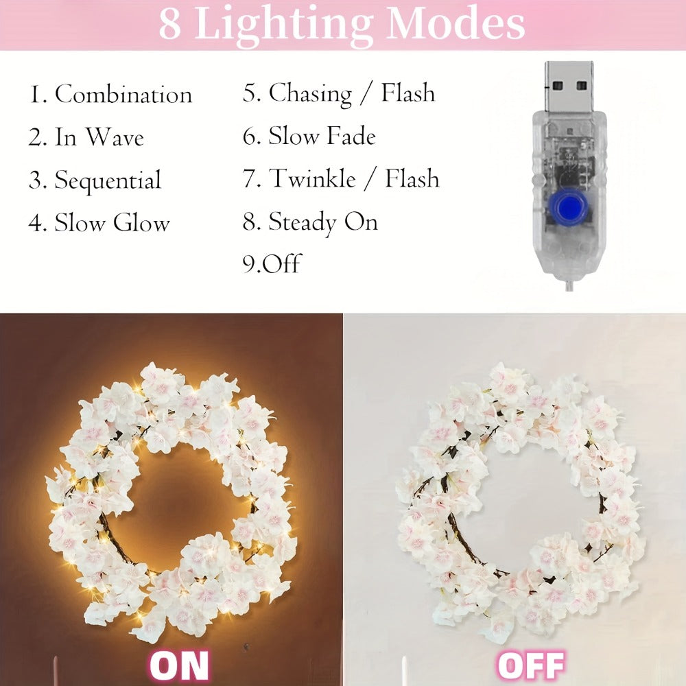 Cherry Blossom Fairy Light Garland 100 LED USB Powered – 180cm Artificial Flower String Lights for Wedding, Christmas, New Year, Spring & Home Wall Decor, Warm White IP45
