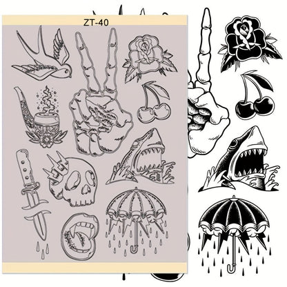 Tattoo Stencil Transfer Kit – 2x Transfer Gel, 10x A4 Blank Thermal Stencil Paper & 1x Pre-Drawn Pattern Sheet – Complete Tattoo Transfer Solution for Artists & Beginners