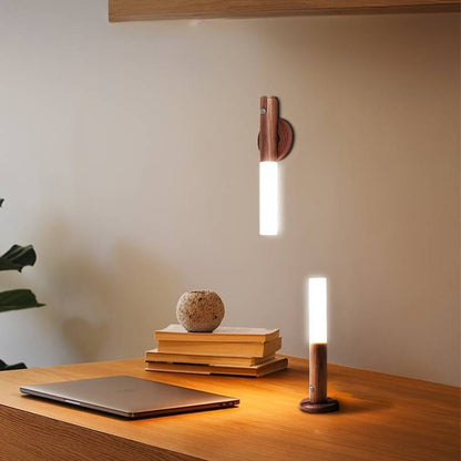 Motion Night Light Rechargeable LED – IPX4 Waterproof Wood Grain & Walnut Under Cabinet Step Lamp for Staircase, Hallway, Wardrobe, Closet & Indoor Walls (2 or 4 Pack)