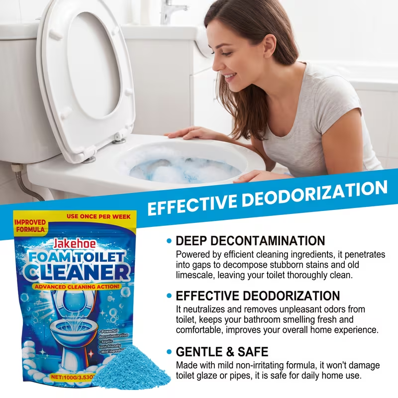 Toilet Cleaning Powder with Foam – Odor Removal, Stain Dissolving & Pipe Unclogging Bathroom Cleaner