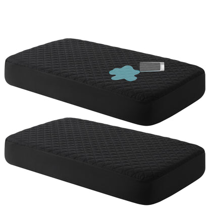 Mini Crib Mattress Protector Fitted Sheet 2 Pack – Quilted Breathable No Noise Baby Mattress Cover | 100% Polyester Protective Play Mat for Standard & Mini Crib | Coffee, Black & Yellow