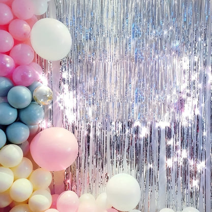 Tinsel Foil Backdrop 6 Packs Metallic Glitter Tassel Curtain – Silver Laser Rain Streamer for Party Photo Booth Birthday Wedding Holiday Doorway Decoration