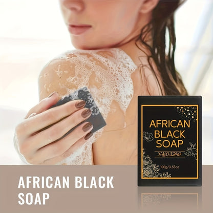 African Black Soap Bars – Moisturizing Body & Face Cleanser with Coconut Oil, Olive Oil & Shea Butter | Rich Foam Plant Extract Skin Care Soap for Daily Use