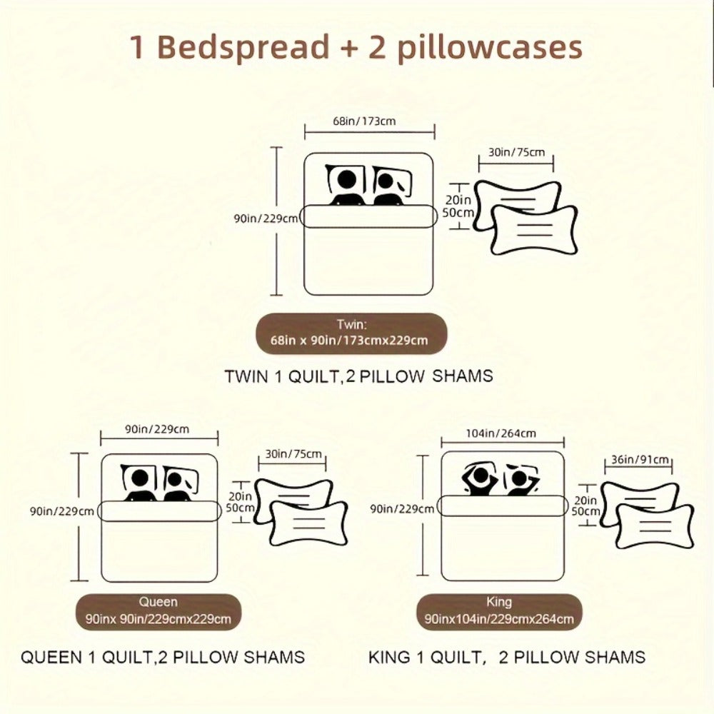 Patchwork Quilted Bedspread Set 3 Piece - 1 Quilt & 2 Pillow Shams Machine Washable All-Season Soft Breathable 100% Polyester Bedding Set for Bedroom Dorm, Twin Full Queen King