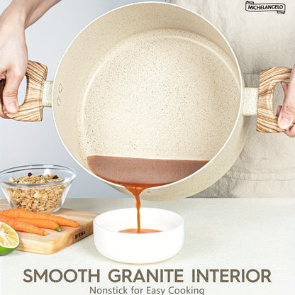 Nonstick Stock Pot Granite Soup Pot with Lid Induction Compatible Aluminum PFOA Free Stay Cool Handle for Soup Stew Pasta Seafood Curry 5qt 6qt 8qt 10qt Black White