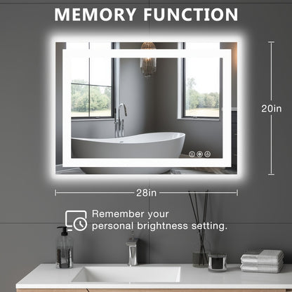 LED Bathroom Mirror with Anti-Fog – Dimmable Vanity Mirror, 3 Color Lighting Modes, Dual Light Source, Wall Mounted Horizontal or Vertical, Tempered Glass, Multiple Sizes