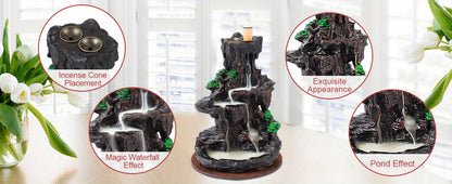 Backflow Incense Burner Waterfall Smoke Effect 2-Side Incense Holder with 120 Backflow Cones 30 Incense Sticks Aromatherapy Ornament for Home Decor Meditation Yoga Relaxation Stress Relief