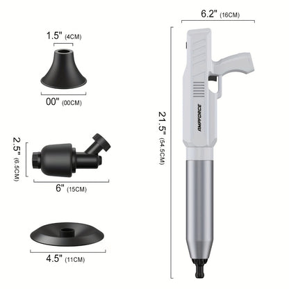 Electric Cordless Toilet Plunger 8V - High-Pressure Pneumatic Drain Opener with Real-Time Pressure Display, Professional Power Unclogger for Toilets Sinks Floor Drains, Mess-Free Reusable, White/Black