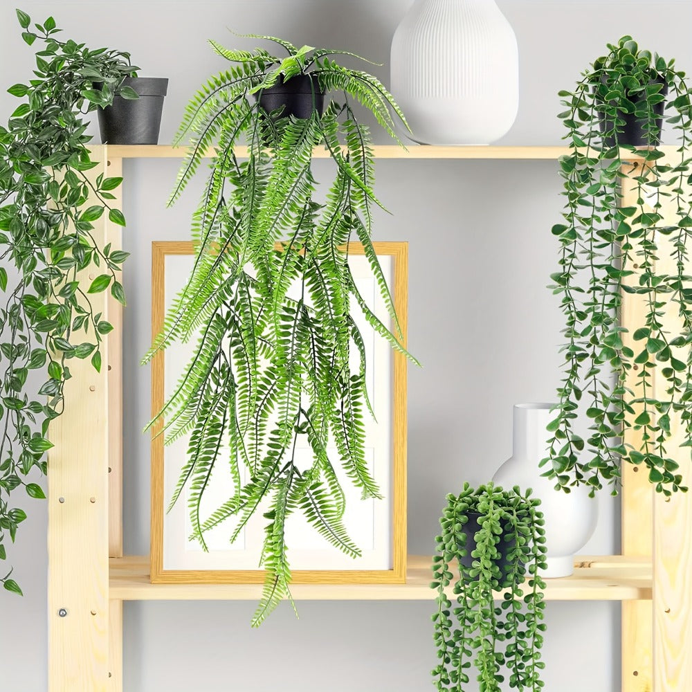 Artificial Hanging Plants 4 Pack – Fake Trailing Vines for Indoor Outdoor Wall Shelf Room Decor, Realistic Faux Rose Greenery Hanging Basket Decoration