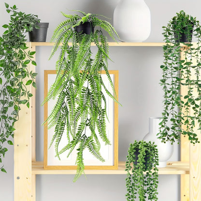 Artificial Hanging Plants 4 Pack – Fake Trailing Vines for Indoor Outdoor Wall Shelf Room Decor, Realistic Faux Rose Greenery Hanging Basket Decoration