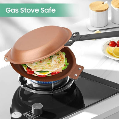 Pancake Pan Double Sided Non-Stick Reversible Folding Breakfast Frying Pan Pancake Maker for Fluffy Pancakes Omelette Frittata Dishwasher Safe Plastic Handle Pink Gold Green