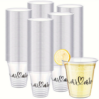 Disposable Wedding Cups 200 Pack 10oz Clear Plastic Glasses Bulk for Wedding Reception Supplies Bridal Shower Anniversary Birthday Party Mr and Mrs