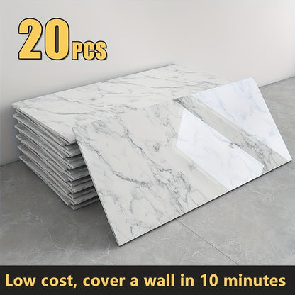 Peel and Stick Wall Panels Marble Pattern Self-Adhesive PVC Wall Tiles Waterproof Backsplash Stickers for Kitchen Bathroom Living Room Home Decor 20/40Pcs