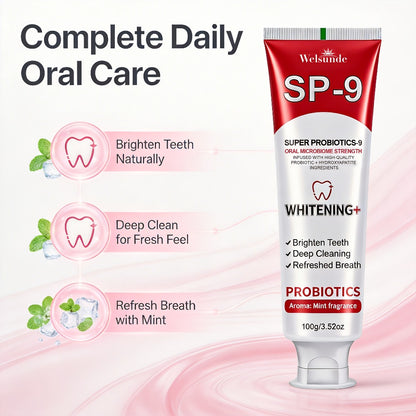 Probiotic Toothpaste with Hydroxyapatite – Super Probiotics-9 European Formula, Deep Cleaning & Gum Care, Mint Fresh Breath, Teeth Brightening Oral Care Gift for Women & Men, 100g