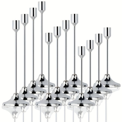 12pcs Metal Taper Candle Holders Set - Modern Tapered Design, Polished Finish, Tabletop Centerpiece for Christmas, Halloween, Weddings & Home Decor (Candles Not Included)