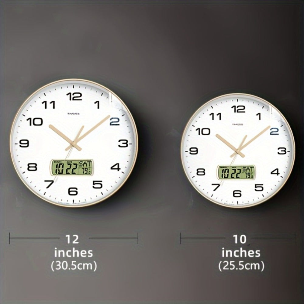 Silent Wall Clock Round Analog 10/12 Inch – Battery Operated, Calendar & Temperature Display, Non-Ticking Quiet Movement for Bedroom, Office & Living Room, Multiple Colors
