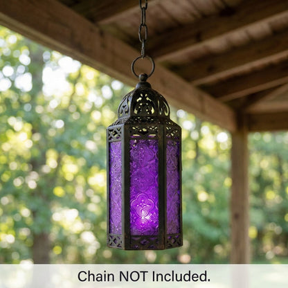 Moroccan Candle Lantern Holder - Decorative Metal & Glass Lantern with Embossed Floral Design for Indoor Home Decor, Garden, Patio, Weddings, Ramadan, Halloween & Holiday Celebrations - 10.5" Tall Medium Size