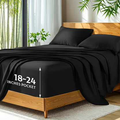 Bamboo Bed Sheets Set Twin Full Queen King – Cooling Breathable Viscose Fitted Sheet for Hot Sleepers Hotel Luxury Deep Pocket Bedding 13 Colors Available