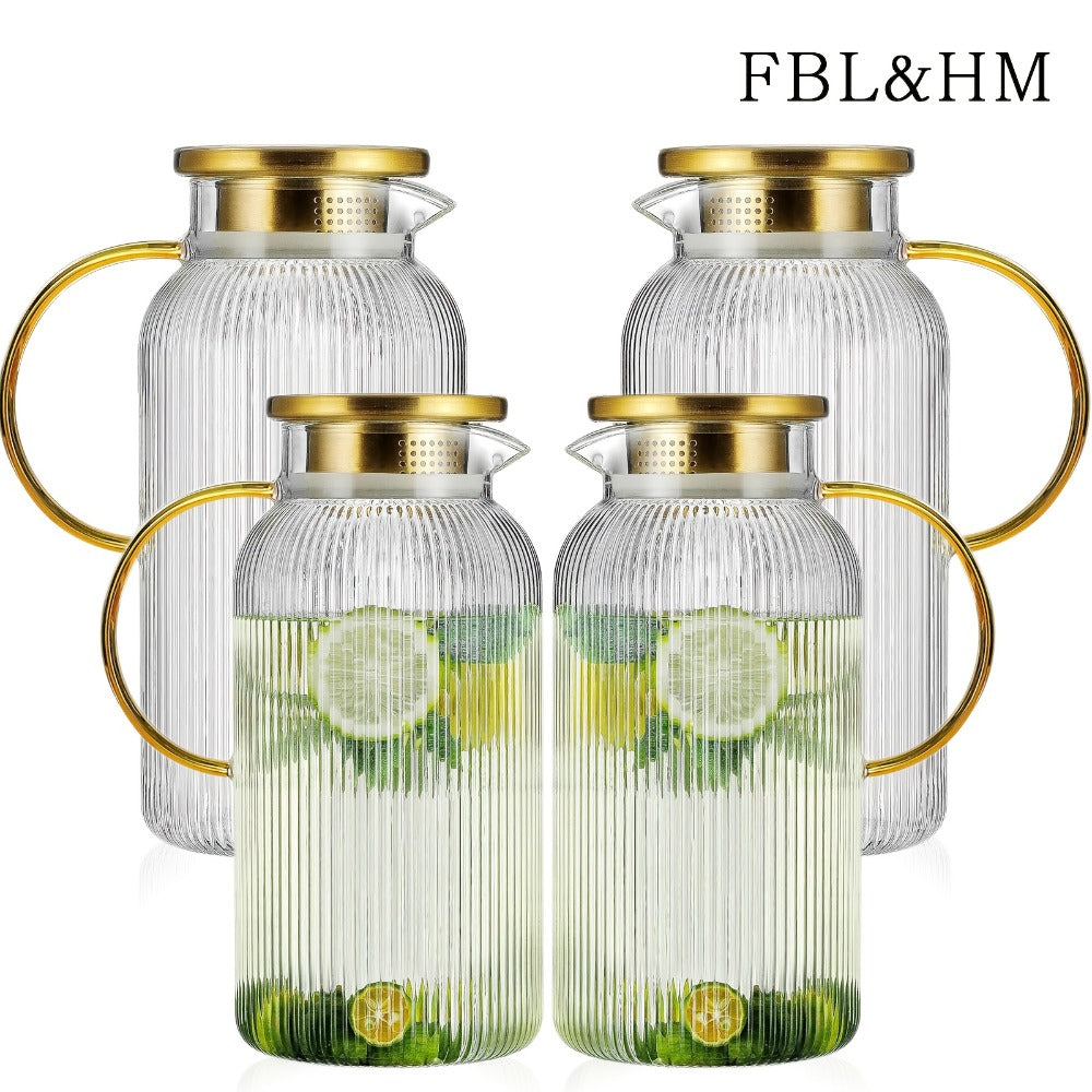 Glass Pitcher with Stainless Steel Lid 68oz 2 Liter Borosilicate Water Pitcher Carafe for Cold Brew, Lemonade, Iced Tea & Milk – Heat Resistant, 2 or 4 Pack