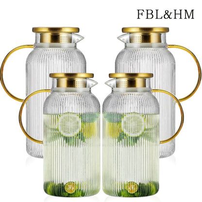 Glass Pitcher with Stainless Steel Lid 68oz 2 Liter Borosilicate Water Pitcher Carafe for Cold Brew, Lemonade, Iced Tea & Milk – Heat Resistant, 2 or 4 Pack