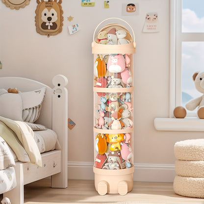 Stackable Round Stuffed Animal Storage Box with Lid – 3-Tier Plastic Plush Toy Organizer with Layered Storage for Dolls Toys & Miscellaneous Items – Kids Room Decor
