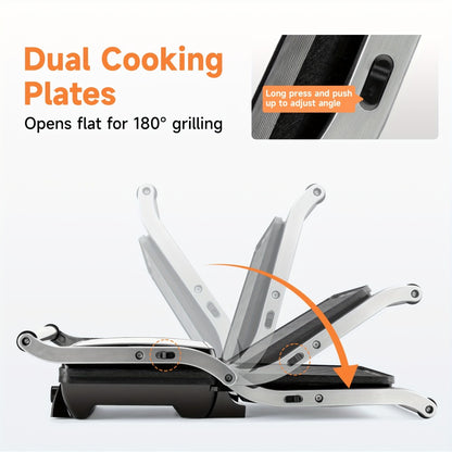 Panini Press Grill 3-in-1 Electric Indoor Grill with Non-Stick Plates - 180° Flat Grill Sandwich Maker with Floating Hinge Grease Tray Temperature Control, Compact Countertop Grill for Home Dorm Office