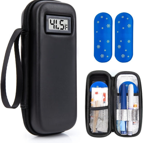 Insulin Cooler Travel Case with Temperature Display – Portable Diabetic Medication Bag with 2 TSA Approved Ice Packs for Insulin Pens, Vials & Diabetic Supplies, Keeps Insulin Cold Up to 12 Hours