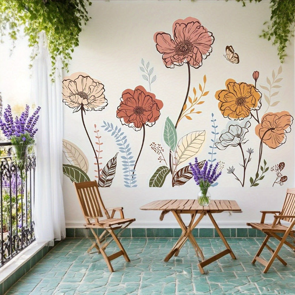 Bohemian Floral Wall Decals Self-Adhesive Wildflower Stickers for Living Room Bedroom TV Wall Art Decor – Flowers & Fruits Peel and Stick Removable Wall Stickers Home Decoration