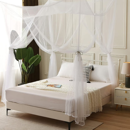 Bed Canopy Mosquito Net - Princess Canopy for Beds with Curtains, Sheer Bed Drapes for Indoor Outdoor Use, Gothic Black Boho Decorative Bed Tent, Girls Bedroom Decor, White Multicolor Black