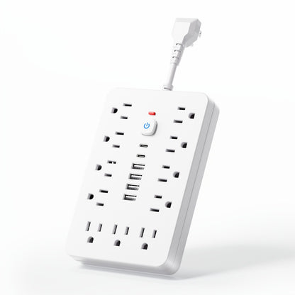 Extension Cord Power Strip with USB Ports 11 AC Outlets 4 USB-A 2 USB-C Surge Protector Overload Protection Short Cord 5FT 10FT for Home Office Study School Desk Charging Station White Black
