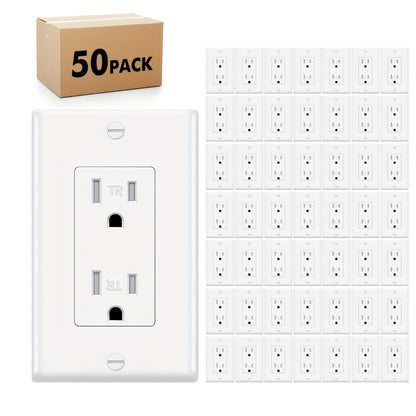 Tamper Resistant Outlet 15A 125V Decorator Receptacle with Wall Plate Self-Grounding Push-In Wire Fire Resistant for Home Office Commercial Use 10 20 50 Pack