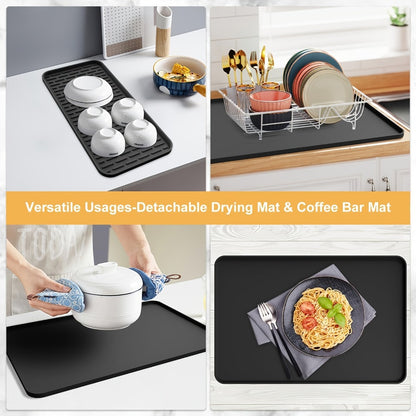 Silicone Coffee Mat with Side Pad 2-in-1, Heat-Resistant Espresso Machine Mat for Kitchen Countertop, Non-Slip Drying Mat for Coffee Bar Accessories, Easy to Clean 23.6x15.7in