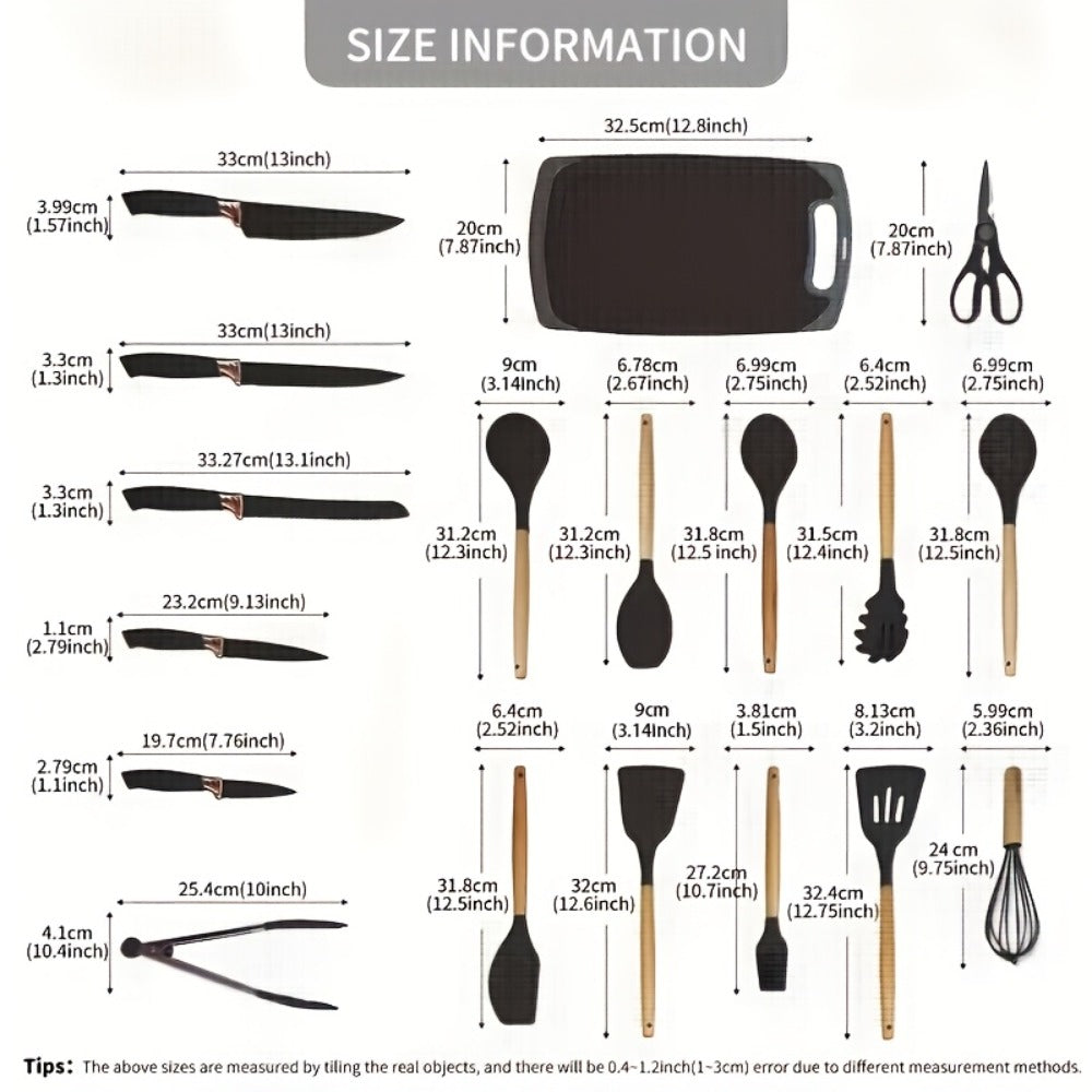 19-Piece Non-Stick Silicone Cookware Set with Bamboo Storage, Knives & Wooden Handle – Pots, Pans & Utensils for Induction & Oven