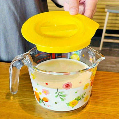 Glass Measuring Cup Floral Pattern Transparent Microwave Oven Freezer Safe 13.56 oz 16.91 oz Heat Resistant Borosilicate Glass Kitchen Baking Liquid Measuring Cup