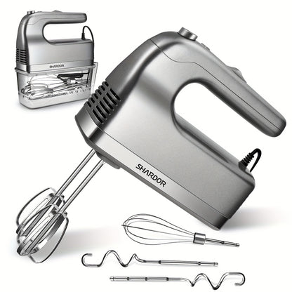 Electric Hand Mixer 6 Speed & Turbo with 5 Stainless Steel Accessories & Snap-On Storage Case – Handheld Mixer for Whipping Cream Beating Eggs Mixing Cookie Cake Brownie Dough Batter | White Silver