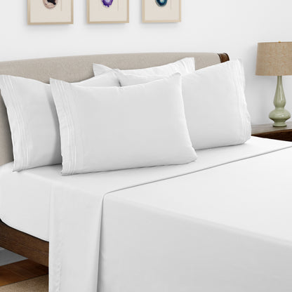 Bed Sheets Set 6 Piece - Soft Brushed Microfiber Fitted Sheet with 16" Deep Pocket, Flat Sheet & Embroidered Pillowcases, Hotel Luxury Cooling Bedding, All Seasons, 20 Colors
