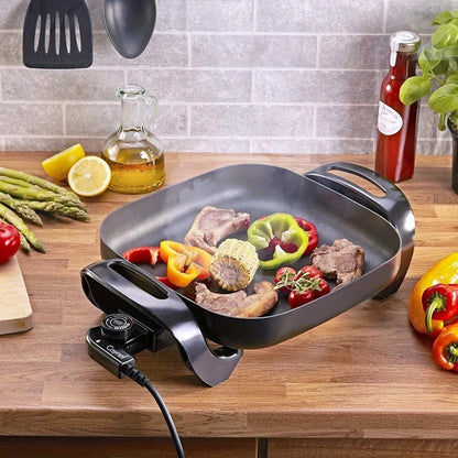 Electric Skillet 12x12 Inch Nonstick Ceramic with Glass Lid 1400W Adjustable Temperature up to 420°F – Aluminum Body Electric Frying Pan for Fry Bake Steam Simmer, Black & Copper