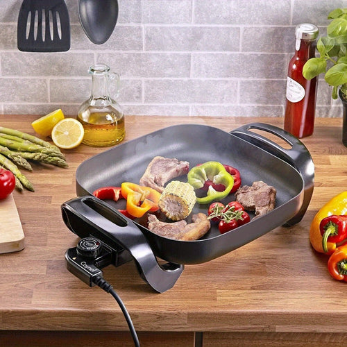 Electric Skillet 12x12 Inch Nonstick Ceramic with Glass Lid 1400W Adjustable Temperature up to 420°F – Aluminum Body Electric Frying Pan for Fry Bake Steam Simmer, Black & Copper