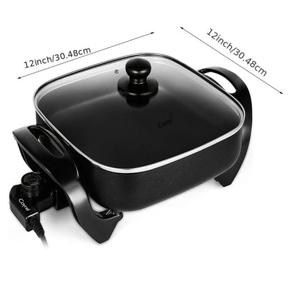 Electric Skillet 12x12 Inch Nonstick Ceramic with Glass Lid 1400W Adjustable Temperature up to 420°F – Aluminum Body Electric Frying Pan for Fry Bake Steam Simmer, Black & Copper
