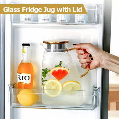 Glass Water Bottle Kettle Set – Heat-Resistant Large Capacity Fridge Door Storage with Cleaning Brush & Long Spoon – Perfect for Iced Tea, Cold Brew Coffee, Juice & Infused Water