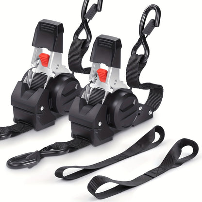 Retractable Ratchet Straps with Extension Strap – Heavy Duty Auto Self-Retracting Tie Down Cargo Straps for Truck Trailer Motorcycle Moving & Appliances