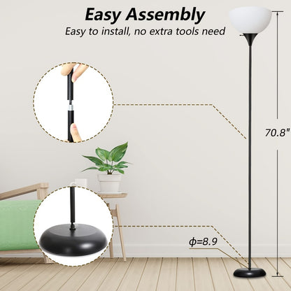 Floor Lamp for Living Room Bedroom Office Industrial Metal Torchiere Standing Lamp Adjustable Rotary Switch Shatter-Proof Shade Black