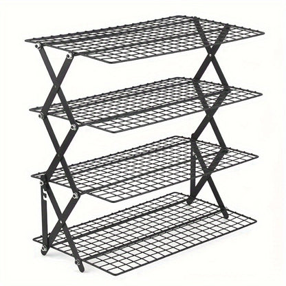 Foldable Cooling Rack for Baking, Stackable Wire Baking Rack with 4-Position Height Adjustment, Collapsible Metal Drying Rack for Cookies Cakes Bread, Camping Grill Rack