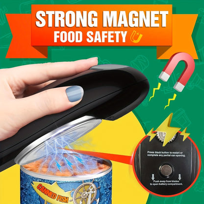 Electric Can Opener Cordless Battery Powered – Smooth Edge Safety, Auto Shut-Off, ABS Material, Easy One-Touch Operation for Elderly, Arthritis & Disabled Hands, Kitchen & Camping