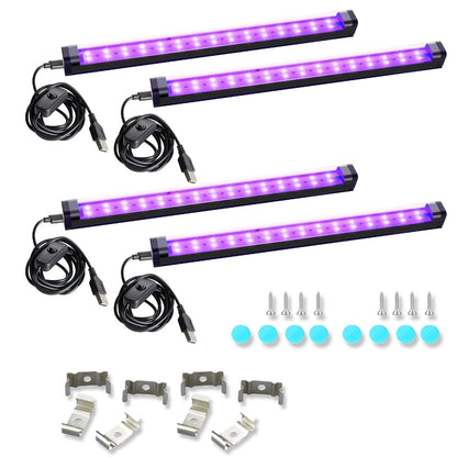 Black Light Bar UV LED Blacklight 10W 1ft - Magnetic UV Strip Light for Glow Party, Fluorescent Poster, Body Paint, Tapestry & Cabinet Display, 2/4/10/12/14 Pack Options