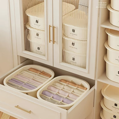 Drawer Organizer for Underwear Socks 3 Pack Closet Divider Storage Box Foldable Wardrobe Organizer Bins for Bras Ties Scarves Bedroom Dresser Dorm Beige